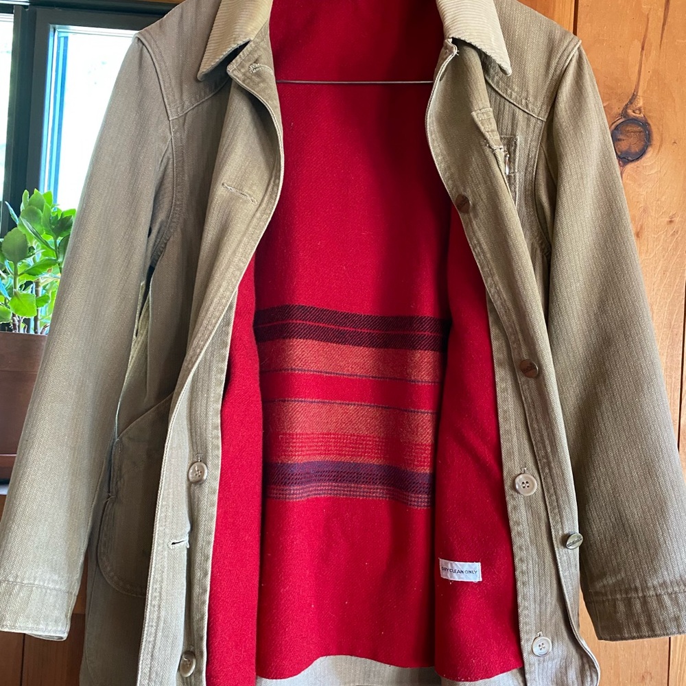 Vintage L.L. Bean Women’s Khaki Chore Coat with Red Wool Liner